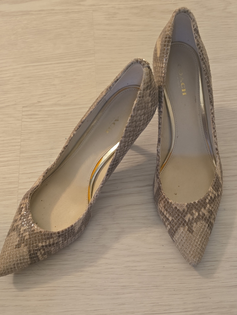 Coach Taupe Snake-Embossed Pointed Pumps